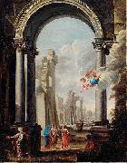unknow artist ARCHITECTURAL CAPRICCIO WITH THE HOLY FAMILY oil painting reproduction